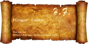 Hinger Fodor névjegykártya